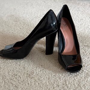 Vince Camuto Glossy Black Peep-Toe Heels